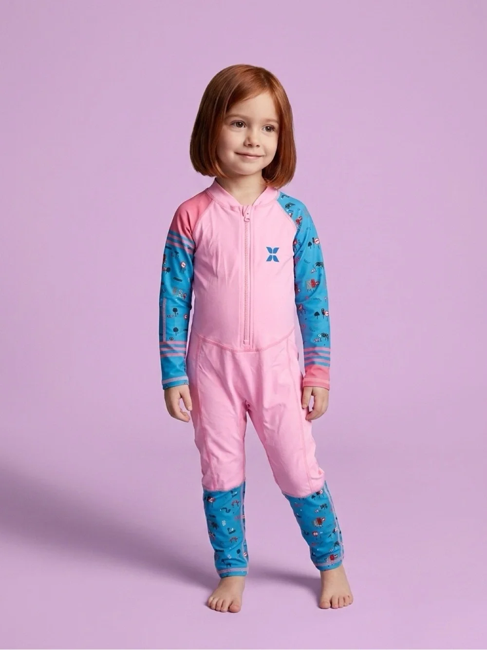 Amazon Pink and Blue Kids One-Piece Swim Romper